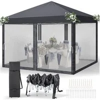 LEADZM Faltpavillon 3x3m mit 4 Netzseitenwänden, höhenverstellbar, UV-Schutz, Pop-Up Gartenpavillon 3×3m mit Moskitonetz, klappbarer inkl. Zubehör