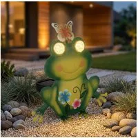 GLOBO LIGHTING LED Solarleuchte, LED-Leuchtmittel fest verbaut, Warmweiß, LED Solarleuchte Außenleuchte Metall bunt matt Frosch-Design H 22 cm
