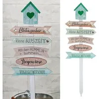 CEPEWA Gartenstecker Gartenschild Wegweiser Holzschild 76cm grün rosa 5 Planken Vogelhaus