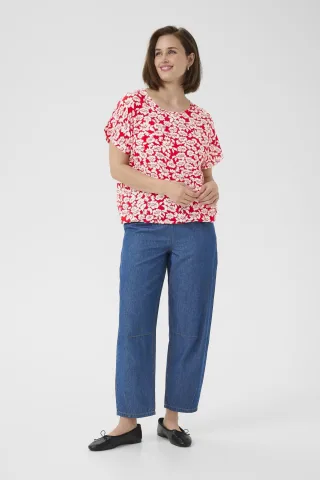 Kurzarm-Bluse KAbeathe Loose fit white red