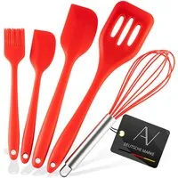 AVANA Kochbesteck-Set Silikon Küchenhelfer Hitzebeständig Kochgeschirr Küchenutensilien (5 Stück), Schneebesen, Spachtel, Backpinsel, Pfannenwender