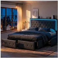 Simurq Polsterbett LED Doppelbett Stauraumbett 140x200,4 Schubladen,PU (Packung, 1-tlg., Bettgestell mit Lattenrost,Jugendbett), LED-Beleuchtung,Gepolstertes Verstellbares Kopfteil
