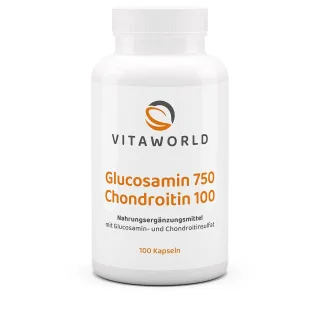 Vitaworld Glucosamin 750 + Chondroitin 100 | 100 Kapseln | pflanzliches Glucosamin | Chondroitinsulfat vom Rind