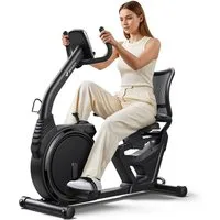 MERACH Liege-Heimtrainer für Zuhause, gelenkschonendes Fitnessbike bis 135 kg (mit LCD-Display, mit Bluetooth & exklusiver MERACH App, Pulssensoren, Tablet-Halter, 8-Stufen-Magnetwiderstand, flüsterleise), Dual-Belt-Antrieb, ergonomischer Sitz mit Rü