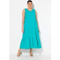 Ulla Popken Maxikleid Stufen-Maxikleid A-Linie V-Ausschnitt ärmellos