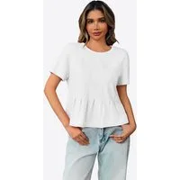 Imily Bela T-Shirt Damen Babydoll Tops mit Schößchen und Falten (Packung, 1-tlg., 1per-Pack) einfarbig