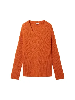 Tom Tailor - V-Ausschnitt Strickpullover gold flame orange melange - Gr. - XXL