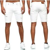 iKENNAS Jeansshorts Herren Jeansshorts Bermudar Kurze Hoset (Short 717-07) Weiss W34