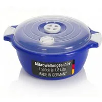 Lantelme Mikrowellenbehälter Mikrowellenschüssel 1,8 Liter blau stapelbar, Kunststoff, (1-tlg., Für Mikrowelle, Gefrier- und Kühlschrank, Picknick), Schüssel Dampfventil, Spülmaschinengeeignet, Deutsche Herstellung