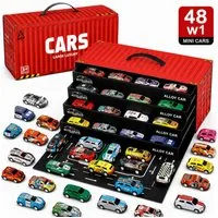 R2 Invest Spielzeug-Auto Mini Auto Set 48 Teile Spielzeugautos mit Aufbewahrungskoffer, (48-tlg)