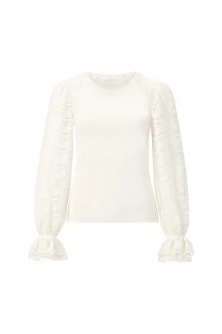 Rich & Royal - Lace mat mix layering longsleeve pearl white - Gr. - XL