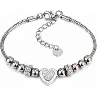RAIKOU Armband Herz Edelstahl Goldfarben mit Zirkonia, Verstellbares Perlenarmband, Herz-Anhänger mit Zirkonia
