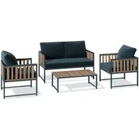 KHG Gartenlounge-Set 4-teilig Grau für 4 Personen, (Lounge-Set mit 2-Sitzer, 2 Sesseln mit Sitzkissen & Tisch aus Akazie, 4-tlg., wetterfest UV-beständig, 125x65x65cm)