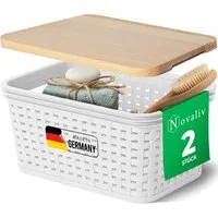 Novaliv Aufbewahrungsbox 30993-30980-2x (2 St), Novaliv 2er Set Eleganter Aufbewahrungskorb mit Holzdeckel in Rattan-O