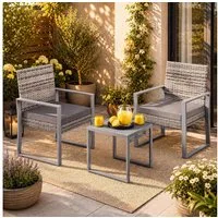 Casaria Balkonset, Polyrattan 2 Komfortstühle mit Auflagen WPC Tisch wetterfest 160kg