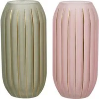 Decoris season decorations Tischvase, Vase / Blumenvase aus Glas 15x30cm Rosa / Grün 1 Stück sortiert