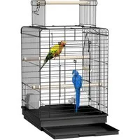 FIVMEN Vogelkäfig Papageienkäfig Vogelvoliere Vogelkäfig Vogelhaus Käfig, Voliere kanarienvögelkäfig Schwarz 40x40x72cm (mit Offenem Dach)
