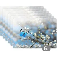 MuchoWow Platzset Sakura - Schmetterling - Frühling, (6-St), Platzsets, Tischset, Abwaschbar, Tischsets, Platzdeckchen