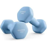 SONGMICS Kurzhantel Hanteln, 5 Gewichtsklasse, (2er Set Neopren-Beschichtung, Hantelset, Kurzhanteln, Hexagon), 2 x 3 kg, Krafttraining, Workout, Fitnesstraining, für Zuhause