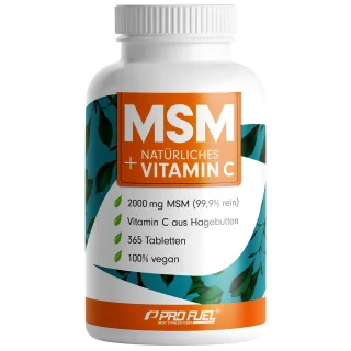 ProFuel MSM + natürliches Vitamin C | 365 Tabletten | 1000 mg MSM pro Tablette | Vitamin C aus Hagebutten | vegan