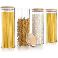 Arendo Aufbewahrungsbecher Glasbehälter-Set 4x 1,5 L Borosilikatglas mit Bambusdeckel, luftdicht, Borosilikatglas, Bambus, Silikon, (Vorratsbehälter-Set, 4-tlg., 4er Set), Hitzebeständig, umweltfreundlich, langlebig, mikrowellengeeignet