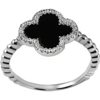 Firetti Fingerring Schmuck Geschenk Silber 925 Damenring Ring Kleeblatt, mit Zirkonia (synth), Onyx