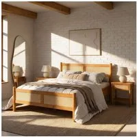 IDIMEX Massivholzbett CEFIRA, Doppelbett 140x200 cm mit Rattangeflecht Eiche Finish