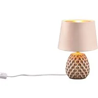 Reality Leuchten Schreibtischlampe ARIANA Tischleuchte exkl 1xE14 max40W Höhe 27cm Ø 18cm Nachttischlampe, Ein-/Ausschalter, Leuchtmittel wechselbar, warmweiß - kaltweiß, Struktur Keramik Samt Schirm innen gold,Tischlampe mit Schnurschalter