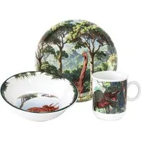 Seltmann Weiden Kombiservice Kinder-Set 3-teilig Compact Dino, Becher, Frühstücksteller, Schüssel (3-tlg), 1 Personen, Porzellan, Becher, Frühstücksteller, Schüssel, Dinosaurier