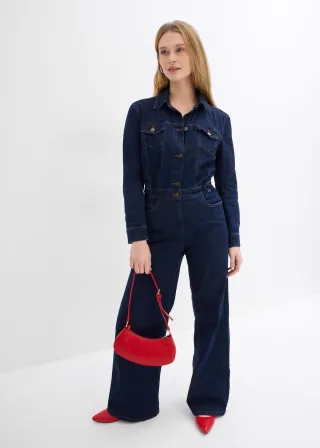 bonprix Jeans-Overall, blau, Gr.50, Jeans Overall mit weitem Bein, 98% Baumwolle (organic)