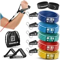 TAVIALO Trainingsbänder Widerstandsbänder mit Griff: Fitnessbänder 5er Set für Kraftraining, Türankerbefestigung, Expander Resistance Bands/Fitnessgeräte