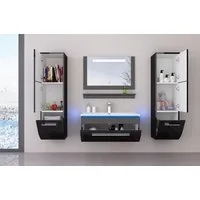 Homeline Badmöbel-Set Danny, (90 Badmöbel Set Weiss Komplett Hochglanz Lackiert Badezimmermöbel 6 Teilige LED Bad Weiß Montiert wird geliefe., 6-St)