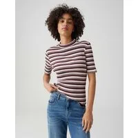 OPUS Kurzarmshirt Gestreiftes Rippshirt aus BCI Cotton Slim Fit Vielseitig kombinierbar für casual Looks