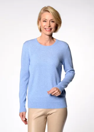 CLARINA - NOS Rdh.-Pullover, 1/1 Arm,uni 611 himmelblau mel. - Gr. - 36