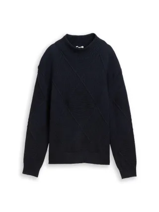 Tom Tailor - Loose Fit Strickpullover mit Stehkragen sky captain blue - Gr. - XL
