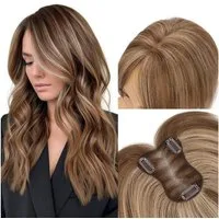 LuxusKollektion Echthaar-Extension Haartopper Echthaar Frauen Clip Ohne Pony 4p27 Mittelbraun Dunkelblond