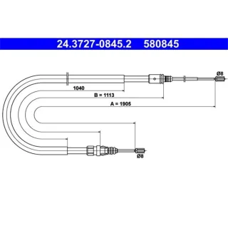 ATE Handbremsseil hinten L?nge 1905 Peugeot 207 1,6 Schr?gheck Cabrio Kombi