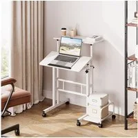 OUNUO Schreibtisch Laptoptisch Höhenverstellbar mit Rollen und kippbarer Tischplatte