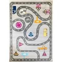 Vimoda Kinderteppich Mondol, Teppich Kinderzimmer mit Auto, Strasse Muster, Rechteckig, Höhe: 8 mm, Spielteppich für kinder, Auto und Straße Muster in Blau & Grau