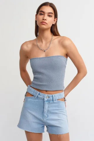 Hochtaillierte Baumwoll-Denim-Mom-Shorts mit Cut-Out-Details