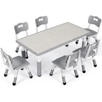 TLGREEN Kindertisch mit 6 Stühlen, Kindertischgruppe Höhenverstellbar, Kinder Tisch Stuhl Set