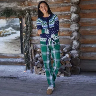 Pyjama-Set mit Flanellhose für Damen, Damen, size: regular, Elfenbein, Baumwolle/Baumwoll-Mischung/Viskose-Mischung, by Lands' End