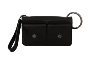 Dolce & Gabbana Schwarze Leder Handgelenk Mini Tasche Karten Geldbörsen Herren Wallet