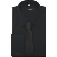 Huber Hemden Businesshemd HU-5011 Umschlag-Manschetten +Krawatte schwarz Einstecktuch Manschettenknöpfe