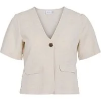 Vila Kurzarmbluse VIPRISILLA V-NECK S/S POCKET TOP Super Light Natural Melan