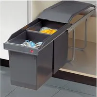 Hailo Einbaumülleimer AS Tandem - 15L/15L - Dunkelgrau - Teilauszug 3650101, Küchen-Abfalleimer