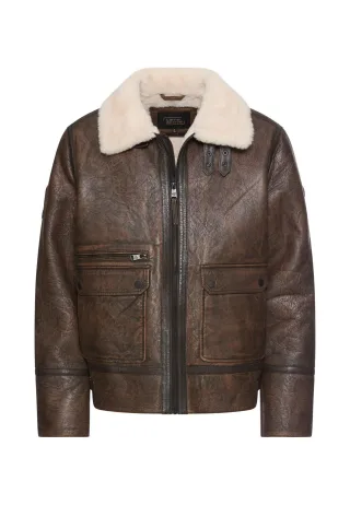 camel active - Gefütterte Lederjacke mit Innentasche dark brown - Gr. - XXL
