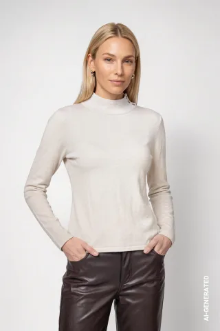 monari - Feiner Strickpullover mit Knopfleiste antique white - Gr. - 40