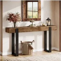 Tribesigns Konsolentisch 160 cm Massivholz Flurtisch mit Metallgestell, rustikales Braun