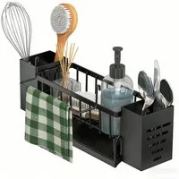 Zaewry Küchenorganizer-Set Spülbecken Organizer Hängend,Kein Bohren Spüle Organizer Schwammhalter, Küchenutensilienhalter mit 2 Stäbchenhalter